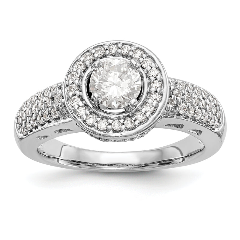 14K White Gold Round Simulated Diamond Halo Engagement Ring