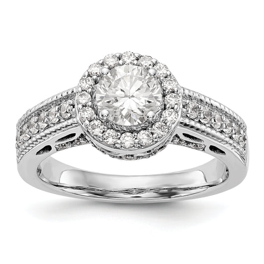 14K White Gold Round Simulated Diamond Halo Engagement Ring