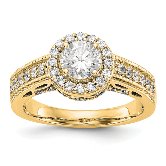 14K Round Simulated Diamond Halo Engagement Ring