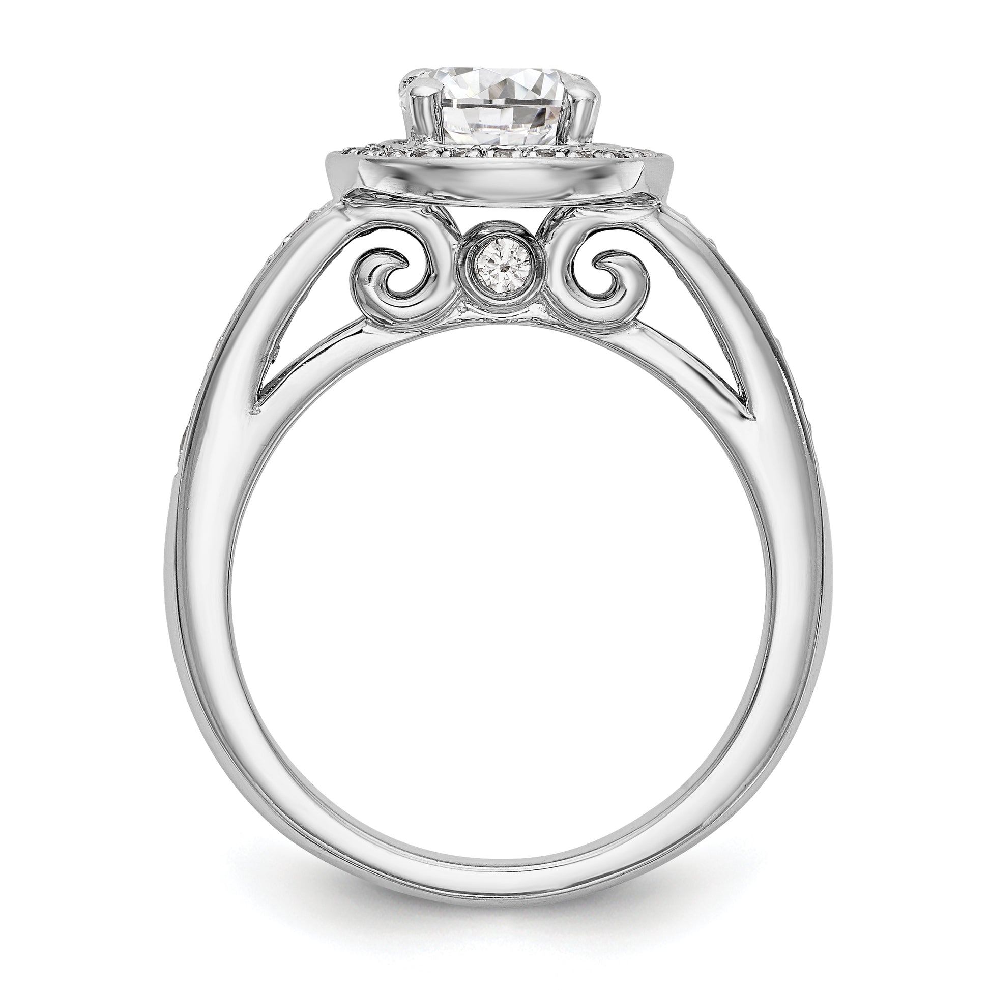 14K White Gold Round Simulated Diamond Halo Engagement Ring