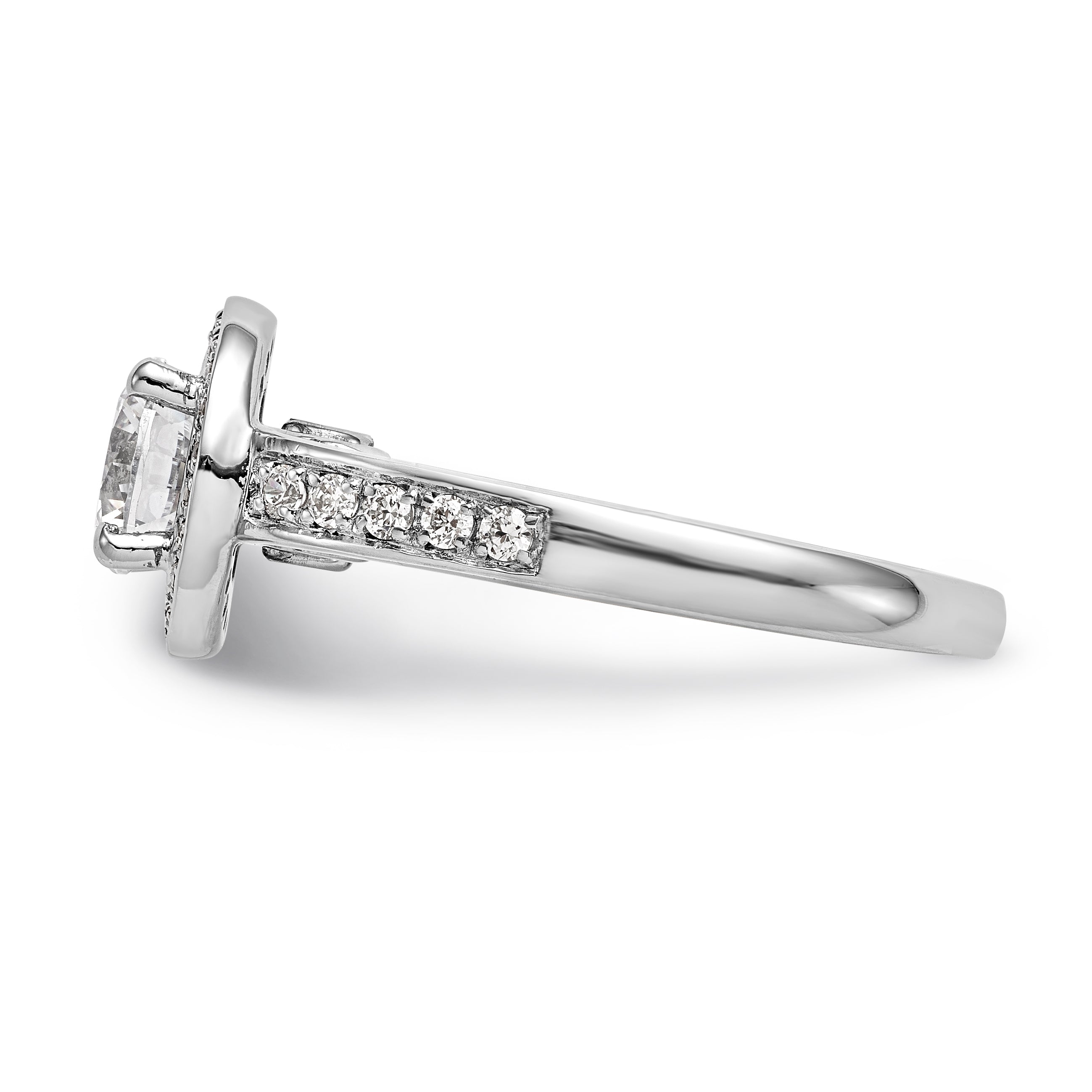 14K White Gold Round Simulated Diamond Halo Engagement Ring