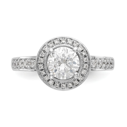 14K White Gold Round Simulated Diamond Halo Engagement Ring