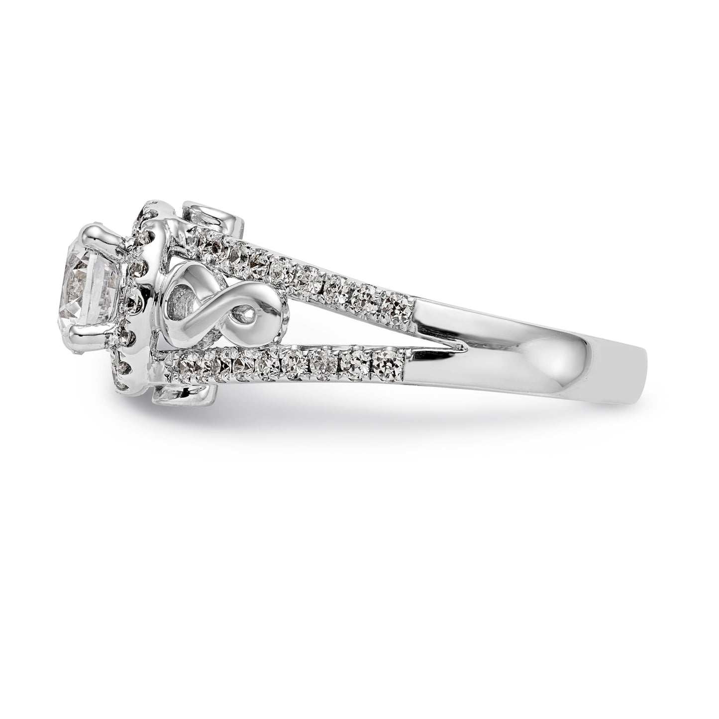 14K White Gold Round Simulated Diamond Halo Engagement Ring
