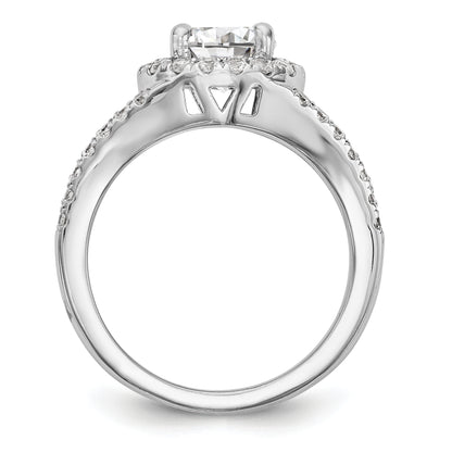 14K White Gold Round Simulated Diamond Halo Engagement Ring