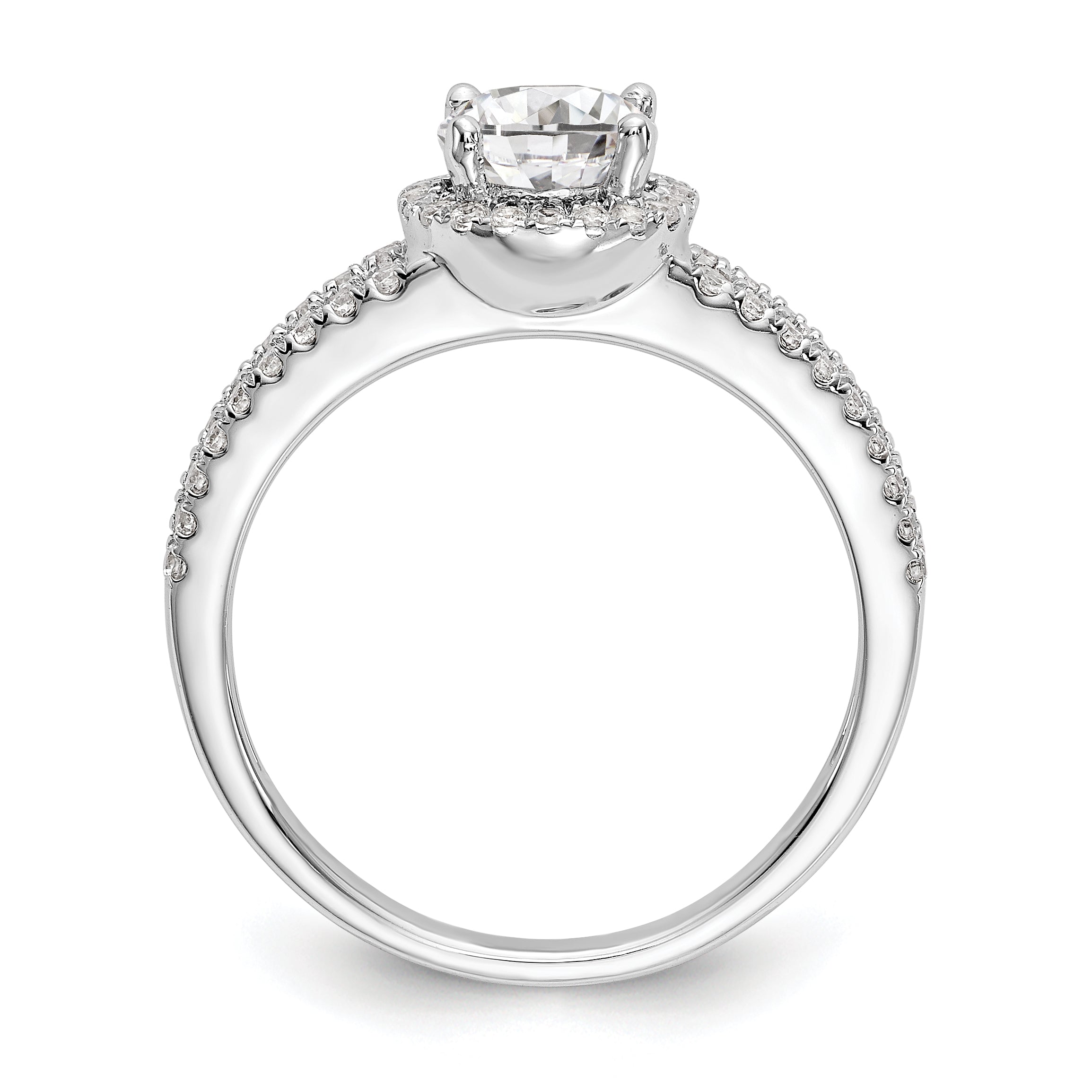 14K White Gold Round Simulated Diamond Halo Engagement Ring