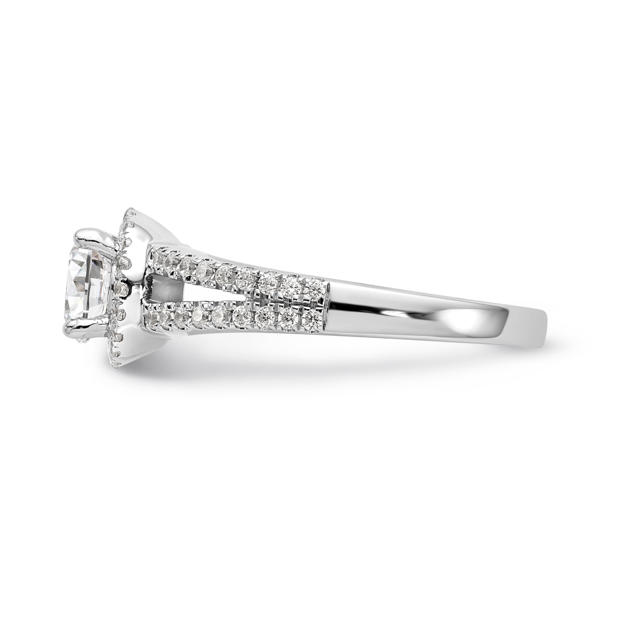 14K White Gold Round Simulated Diamond Halo Engagement Ring