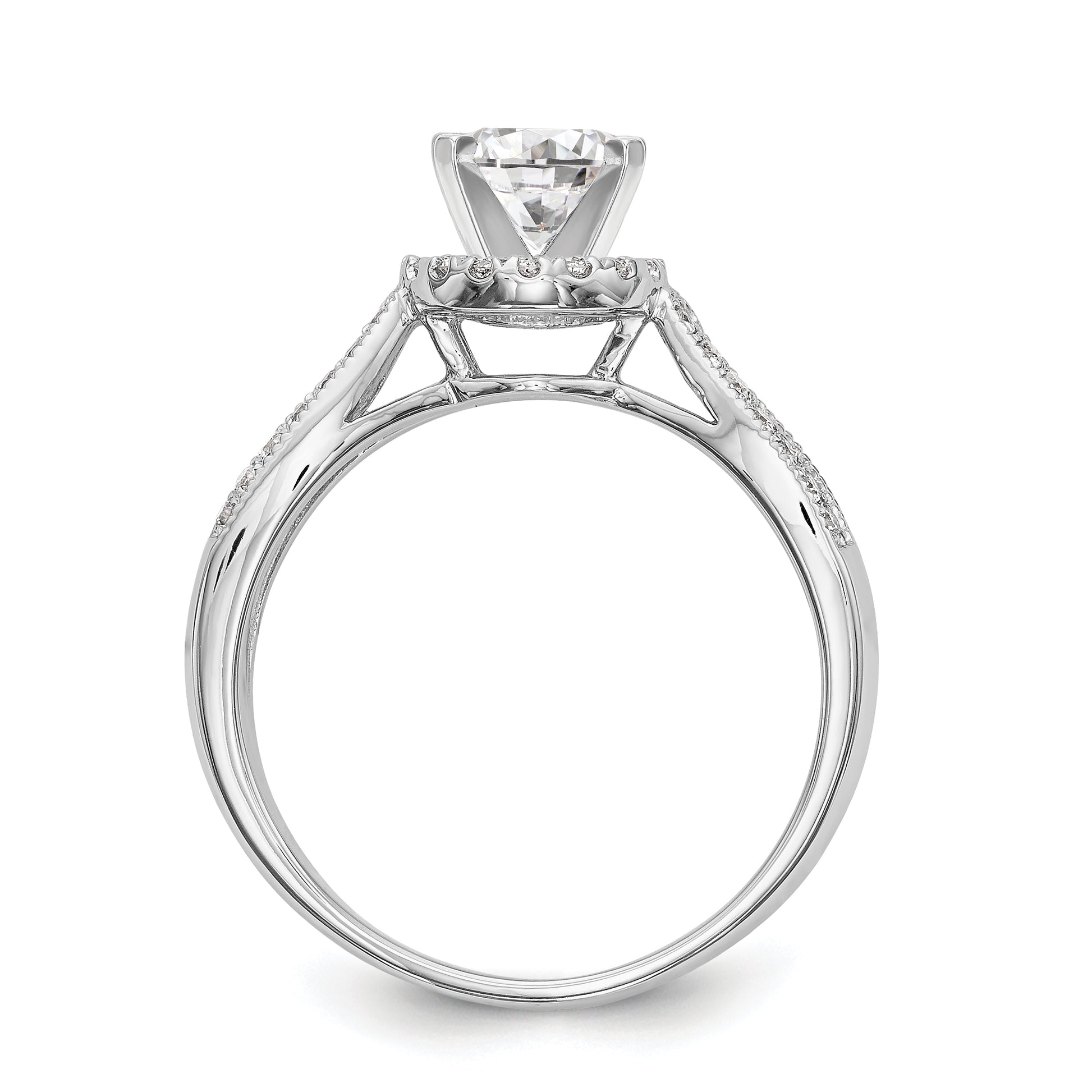 14KW Peg Set Simulated Diamond Round Halo Engagement Ring