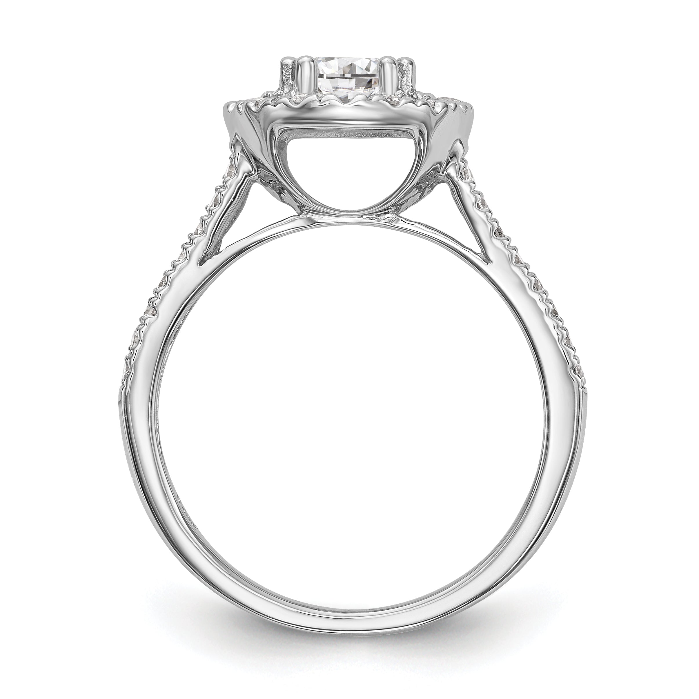 14K White Gold Round Simulated Diamond Halo Engagement Ring