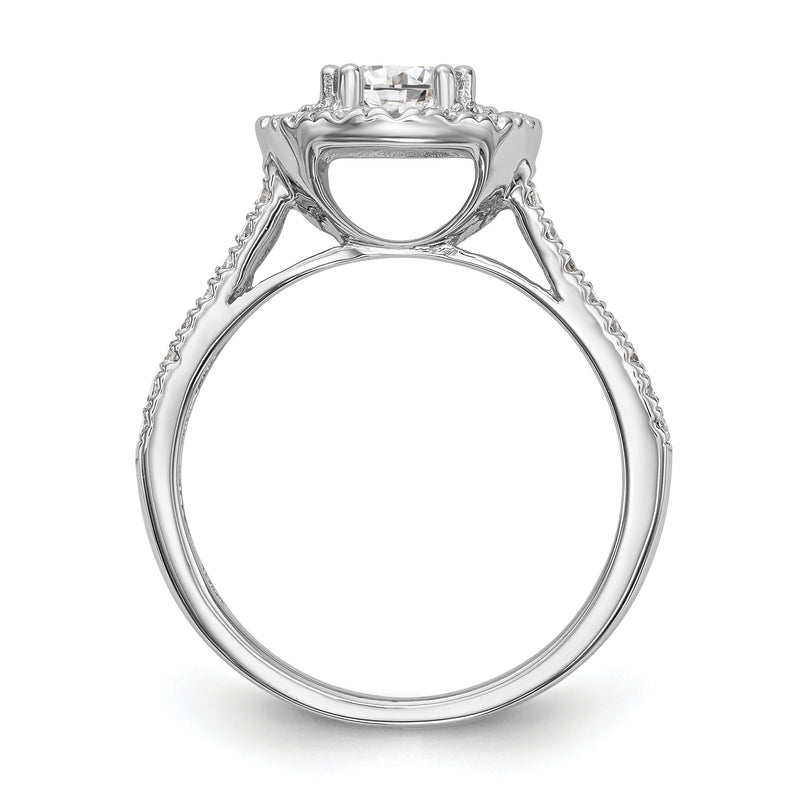 14K White Gold Round Simulated Diamond Halo Engagement Ring