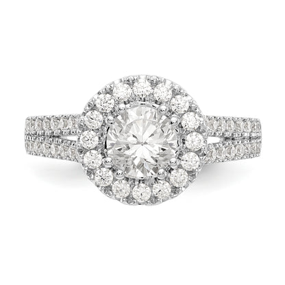 14K White Gold Round Simulated Diamond Halo Engagement Ring