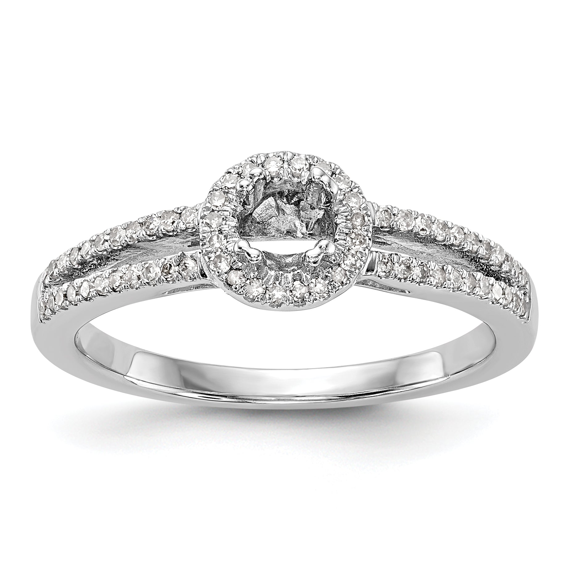 14K White Gold Round Simulated Diamond Halo Engagement Ring