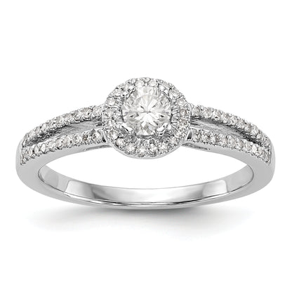 14K White Gold Round Simulated Diamond Halo Engagement Ring