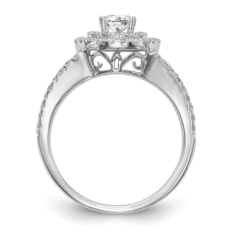 14KW Round Simulated Diamond Double Halo Engagement Ring