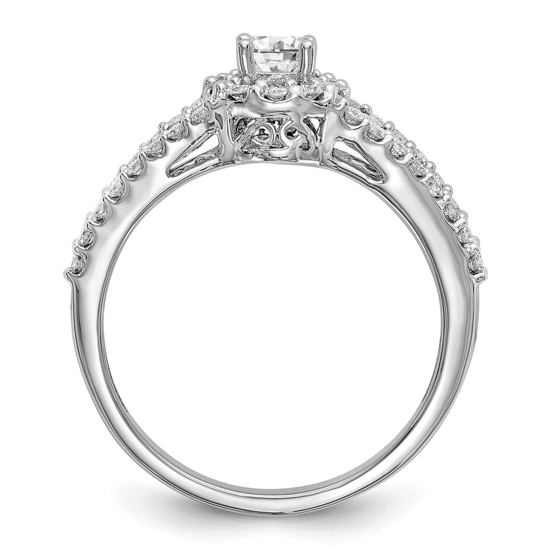 14K White Gold Round Simulated Diamond Halo Engagement Ring
