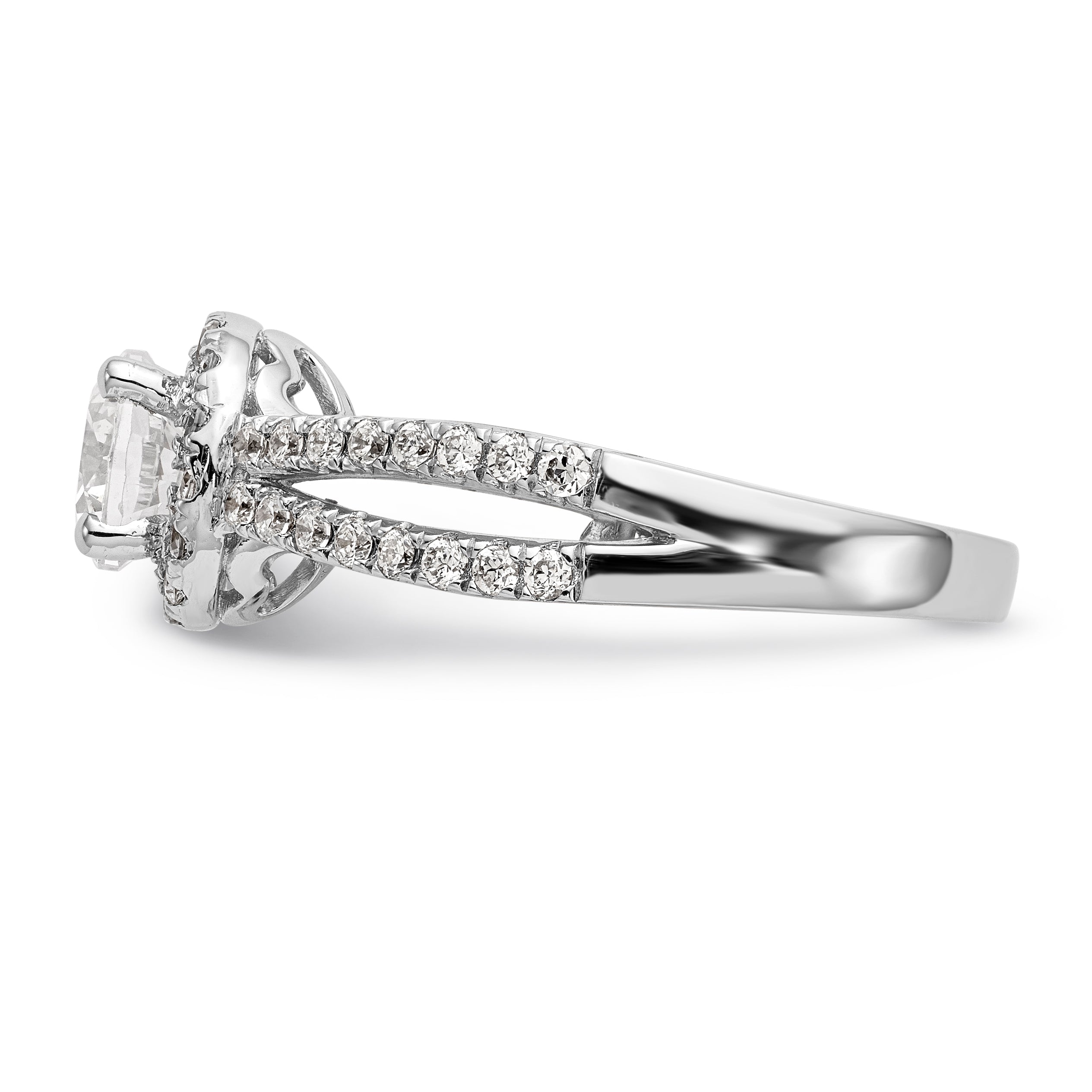 14K White Gold Round Simulated Diamond Halo Engagement Ring