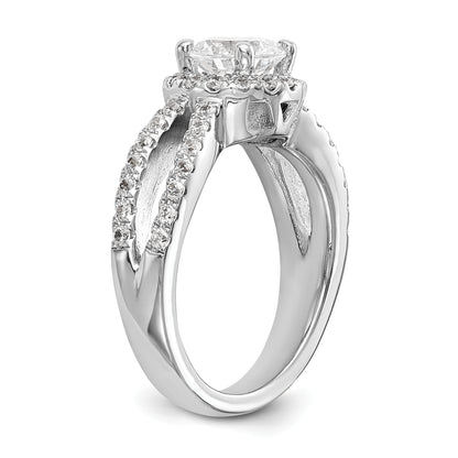 14K White Gold Round Simulated Diamond Halo Engagement Ring