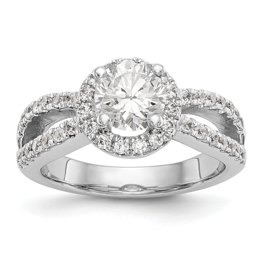 14K White Gold Round CZ Halo Engagement Ring
