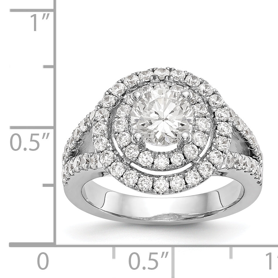14KW Round Simulated Diamond Double Halo Engagement Ring