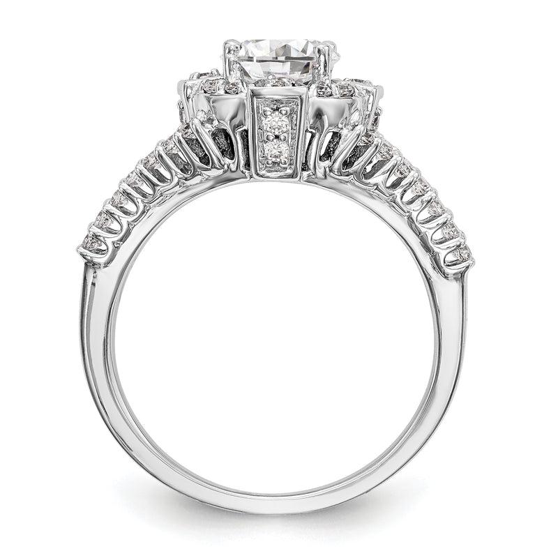 14K White Gold Round Simulated Diamond Halo Engagement Ring