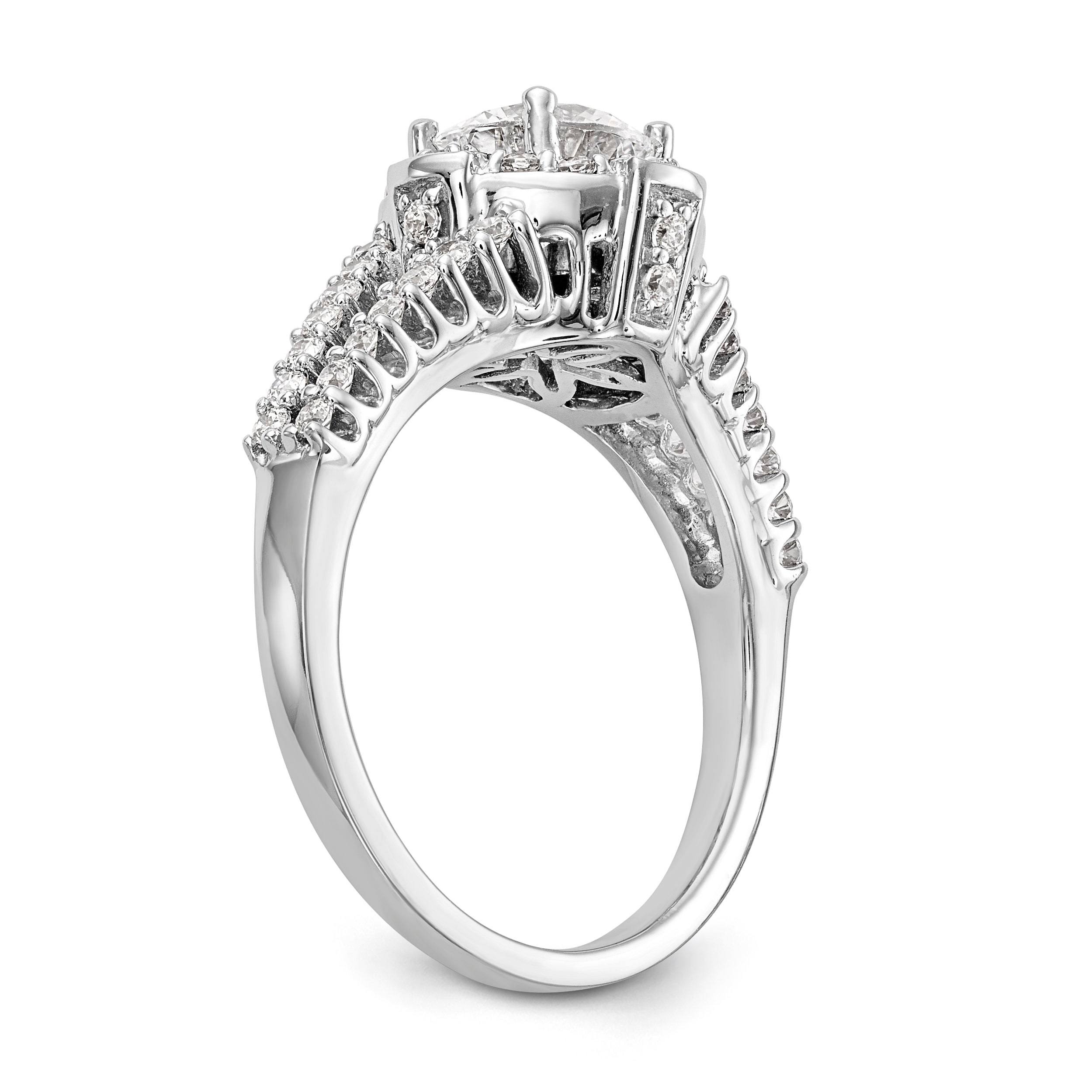 14K White Gold Round Simulated Diamond Halo Engagement Ring