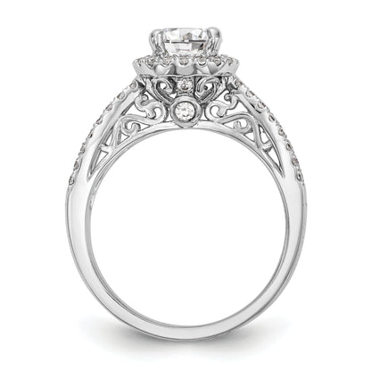 14K White Gold Round Simulated Diamond Halo Engagement Ring