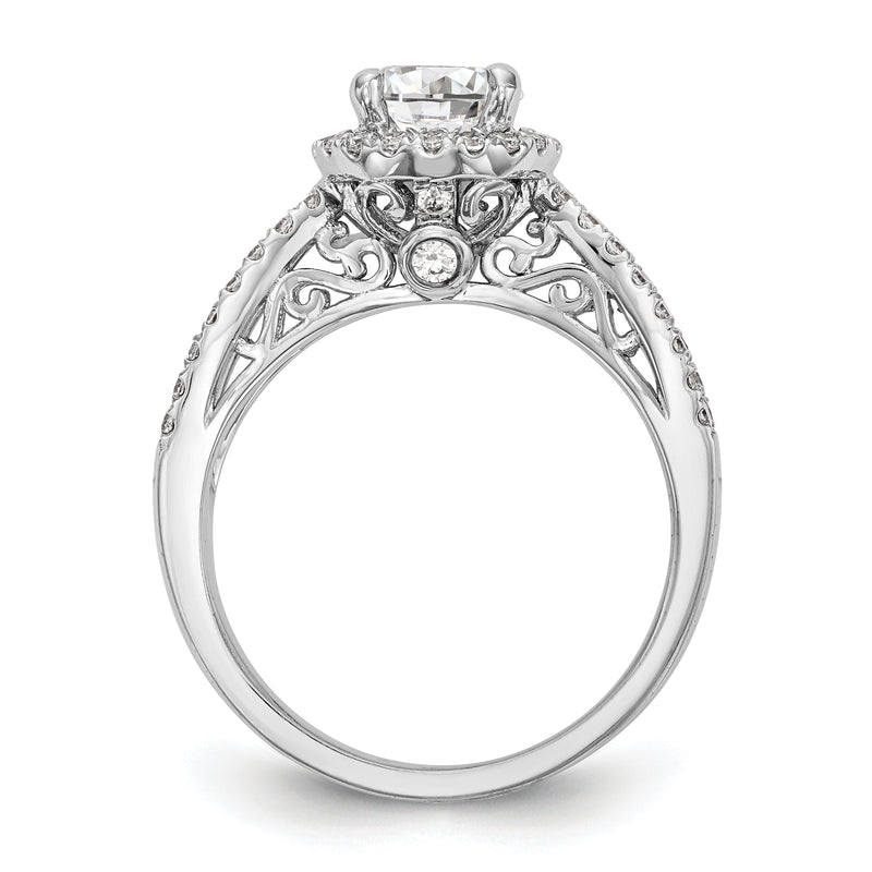 14K White Gold Round Simulated Diamond Halo Engagement Ring
