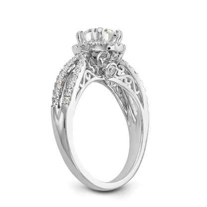 14K White Gold Round Simulated Diamond Halo Engagement Ring