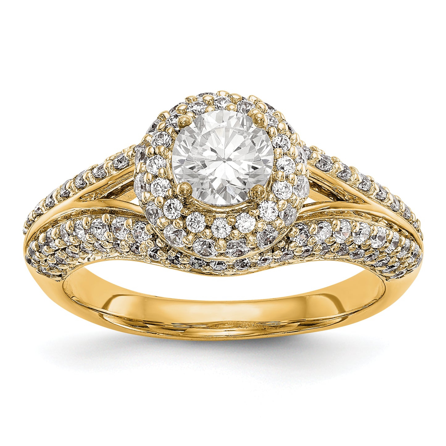 14K Round Simulated Diamond Halo Engagement Ring