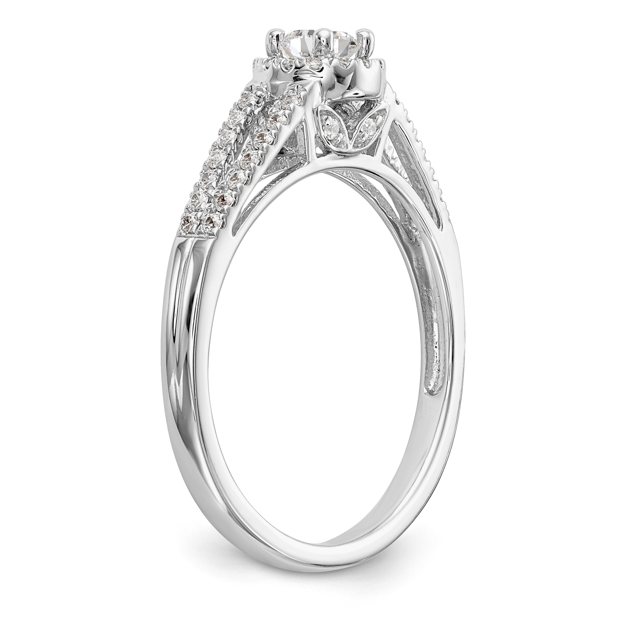 14K White Gold Round Simulated Diamond Halo Engagement Ring