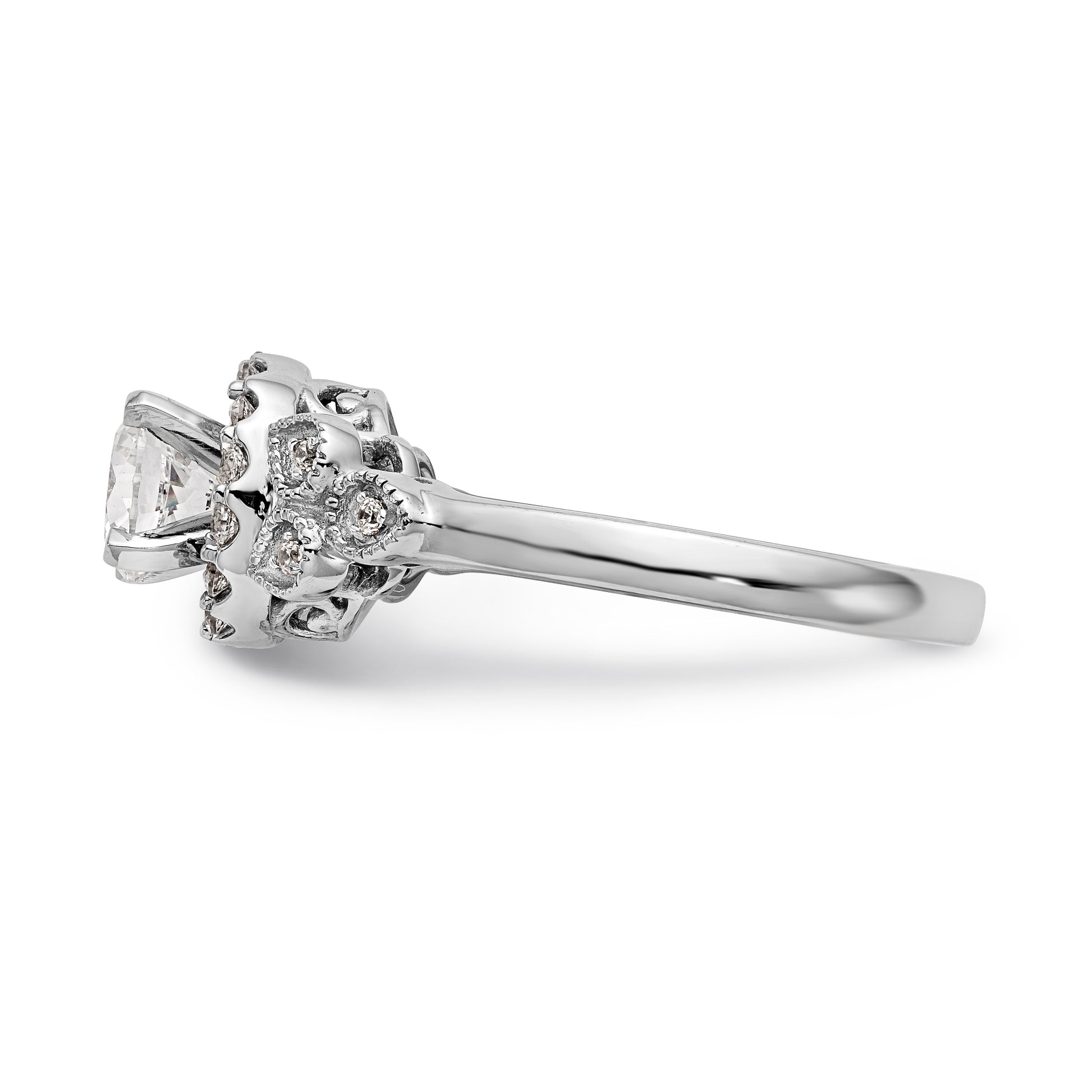 14K White Gold Round Simulated Diamond Halo Engagement Ring