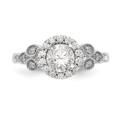 14K White Gold Round Simulated Diamond Halo Engagement Ring