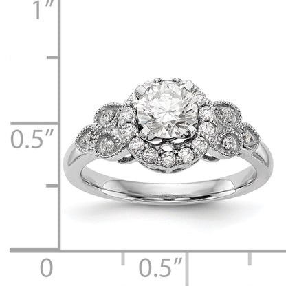 14K White Gold Round Simulated Diamond Halo Engagement Ring