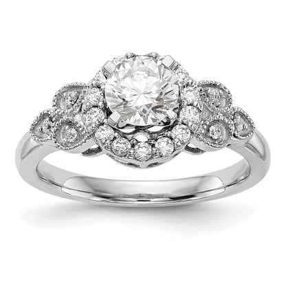 14K White Gold Round Simulated Diamond Halo Engagement Ring