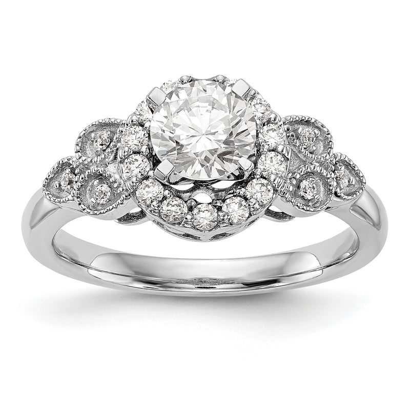 14K White Gold Round Simulated Diamond Halo Engagement Ring