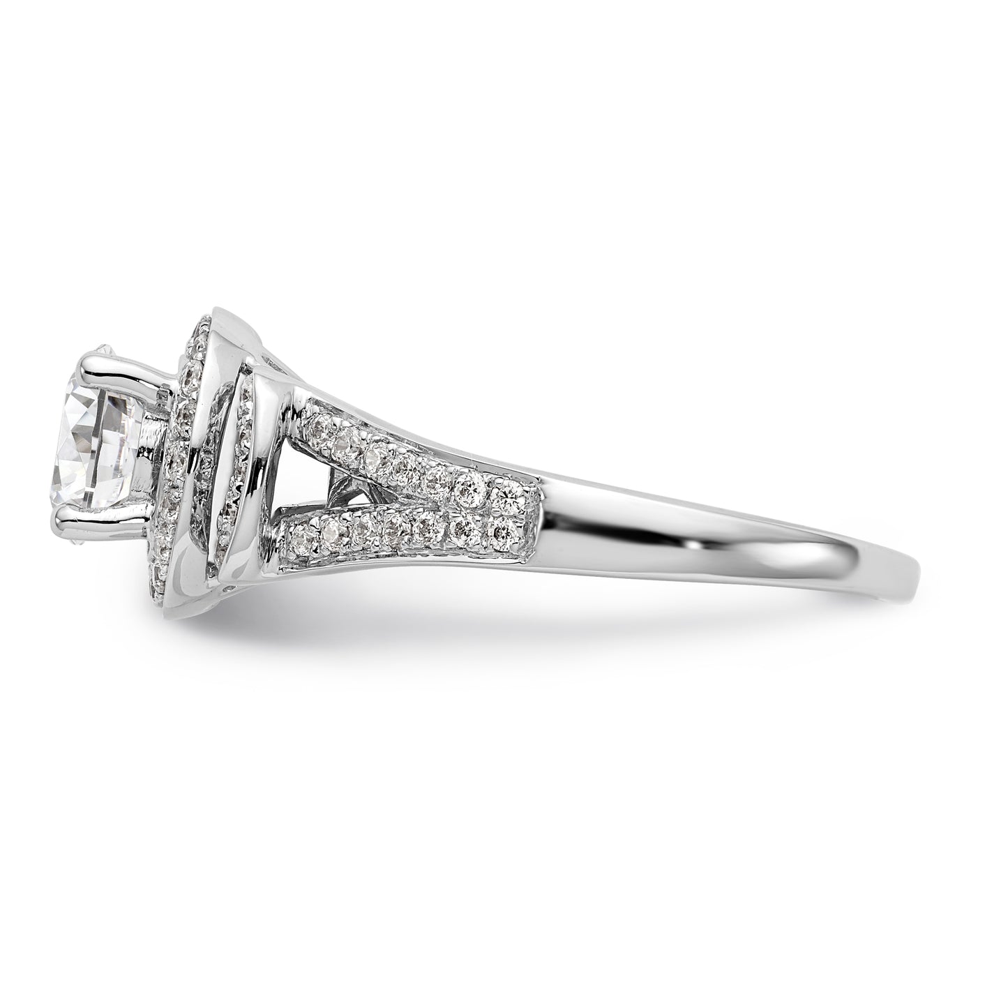 14K White Gold Round Simulated Diamond Halo Engagement Ring