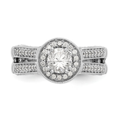 14K White Gold Round Simulated Diamond Halo Engagement Ring
