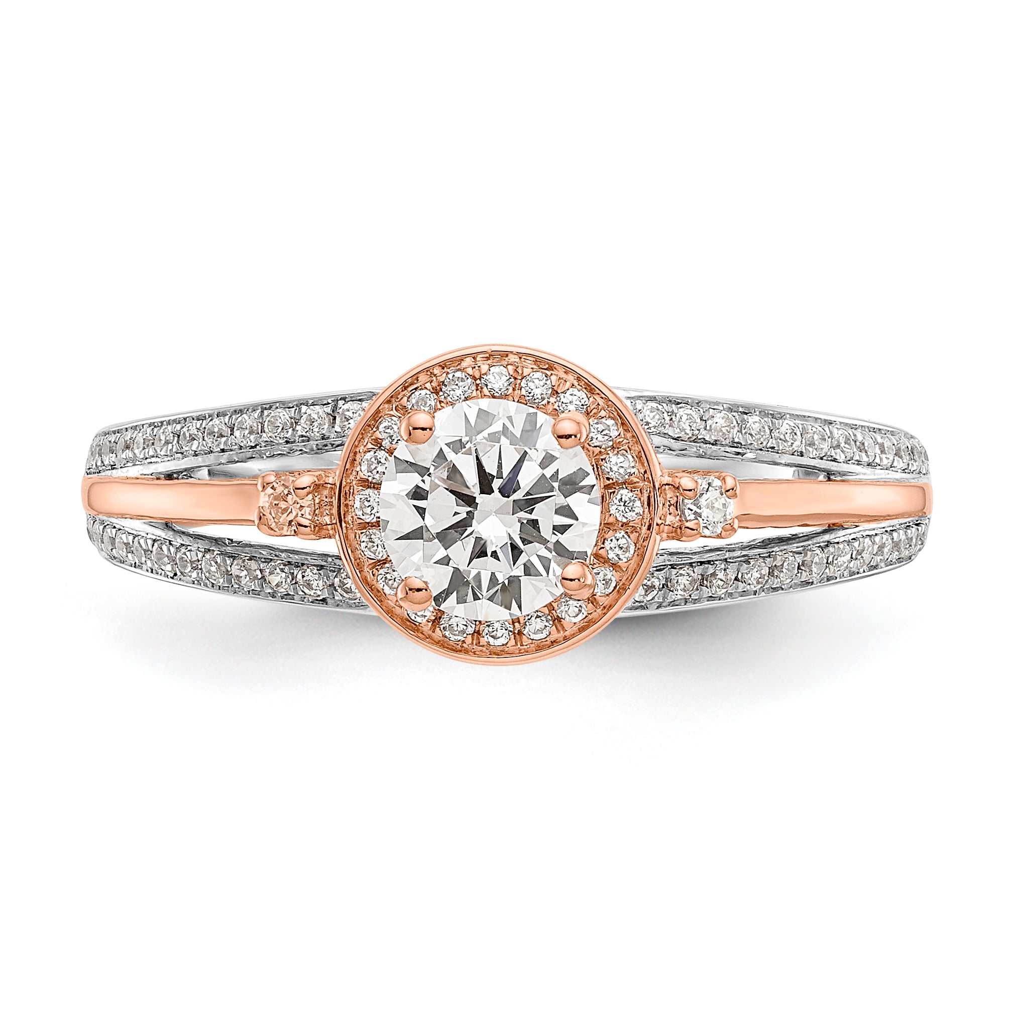 14KWR Simulated Diamond Round Halo Engagement Ring