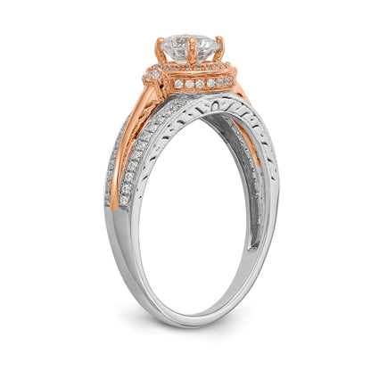 14KWR Simulated Diamond Round Halo Engagement Ring