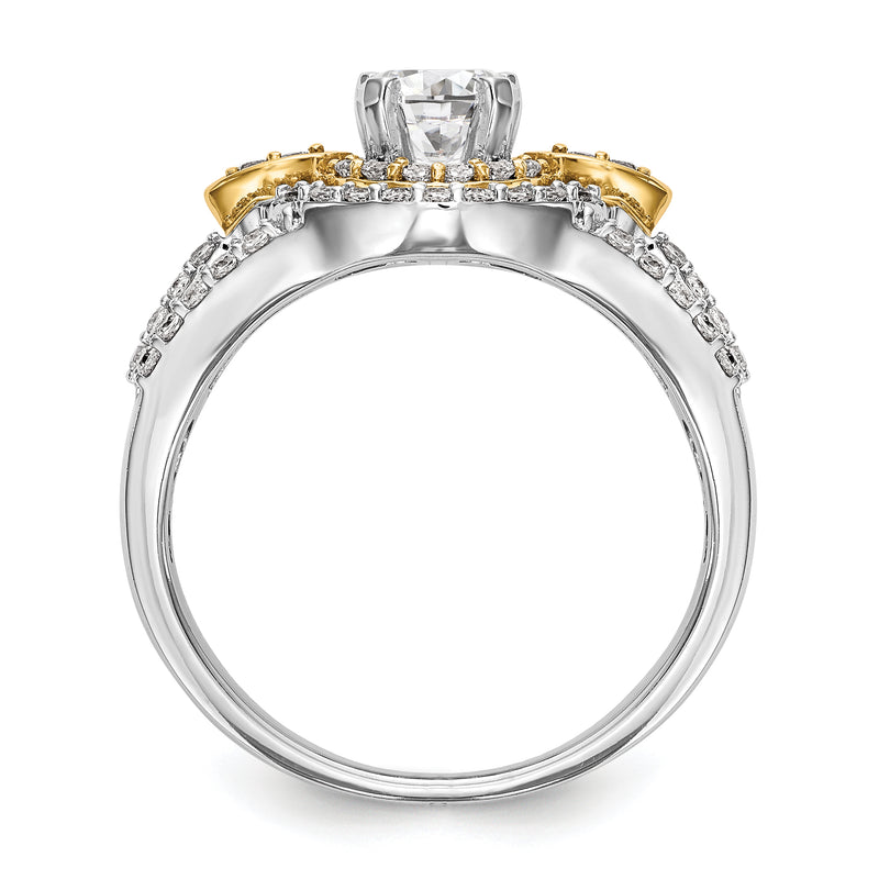 14KTT Peg Set Simulated Diamond Round Halo Engagement Ring