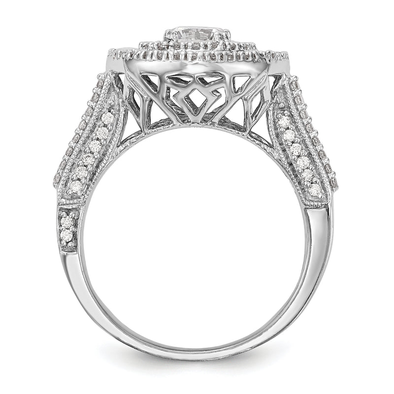 14K White Gold Round Simulated Diamond Halo Engagement Ring