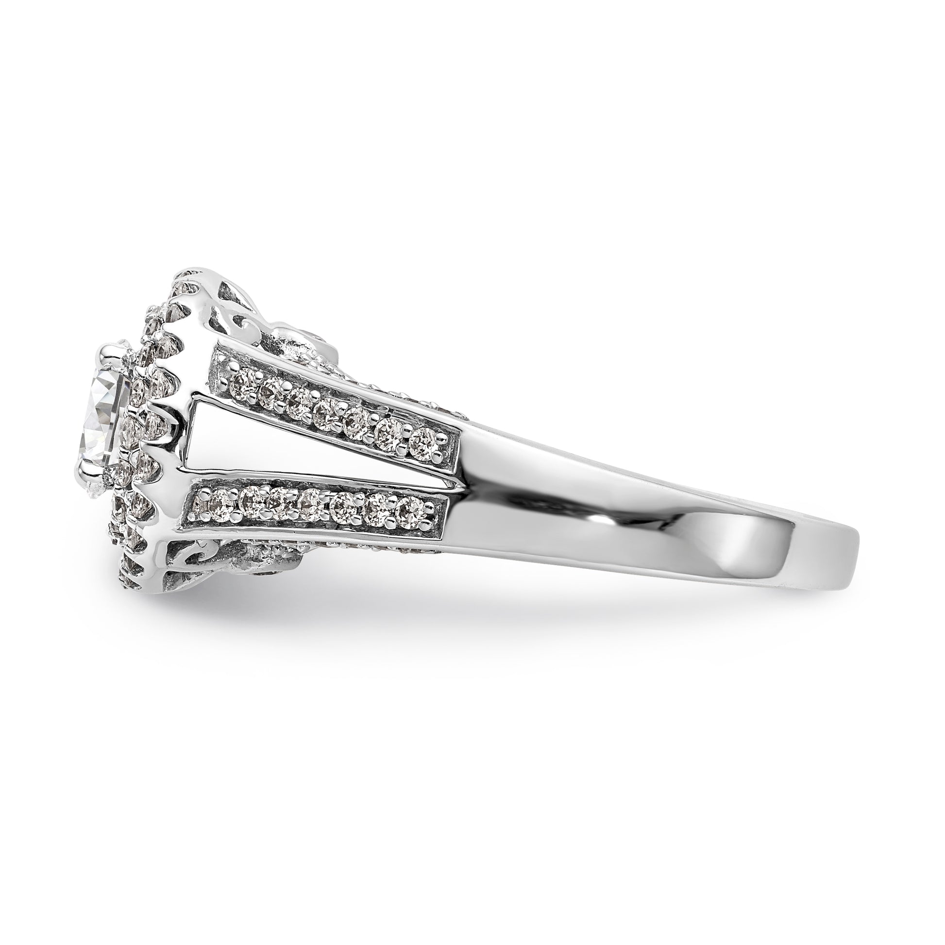 14K White Gold Round Simulated Diamond Halo Engagement Ring