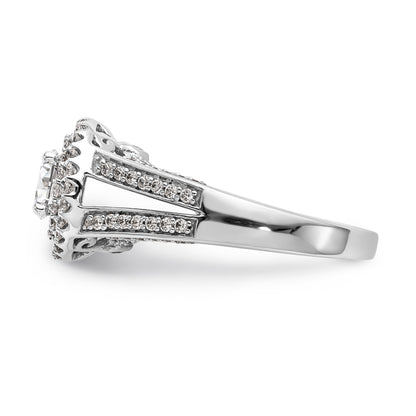 14K White Gold Round Simulated Diamond Halo Engagement Ring