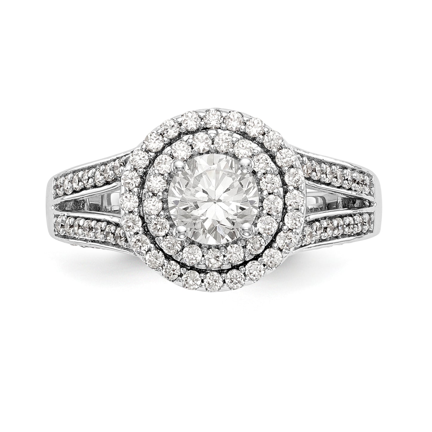 14K White Gold Round Simulated Diamond Halo Engagement Ring