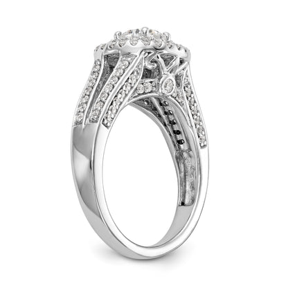 14K White Gold Round Simulated Diamond Halo Engagement Ring