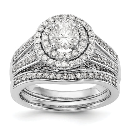 14K White Gold Round Simulated Diamond Halo Engagement Ring