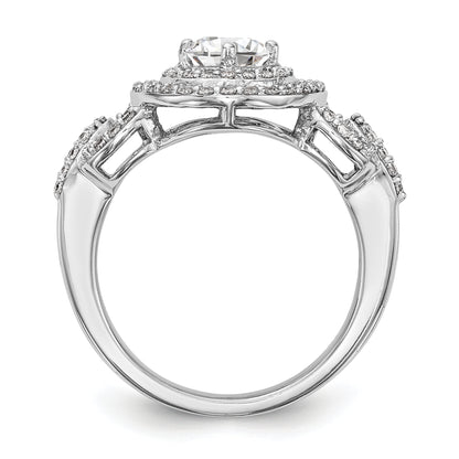 14K White Gold Round Simulated Diamond Halo Engagement Ring