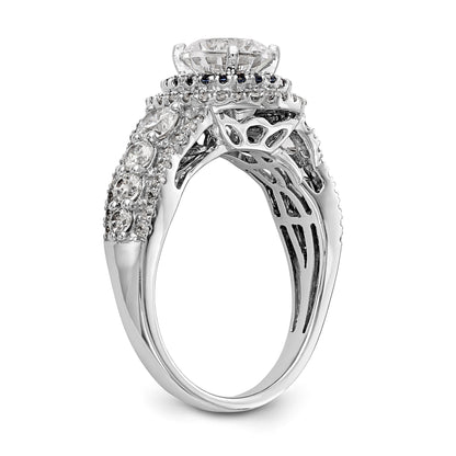 14K White Gold Peg Set Simulated Diamond Halo Engagement Ring