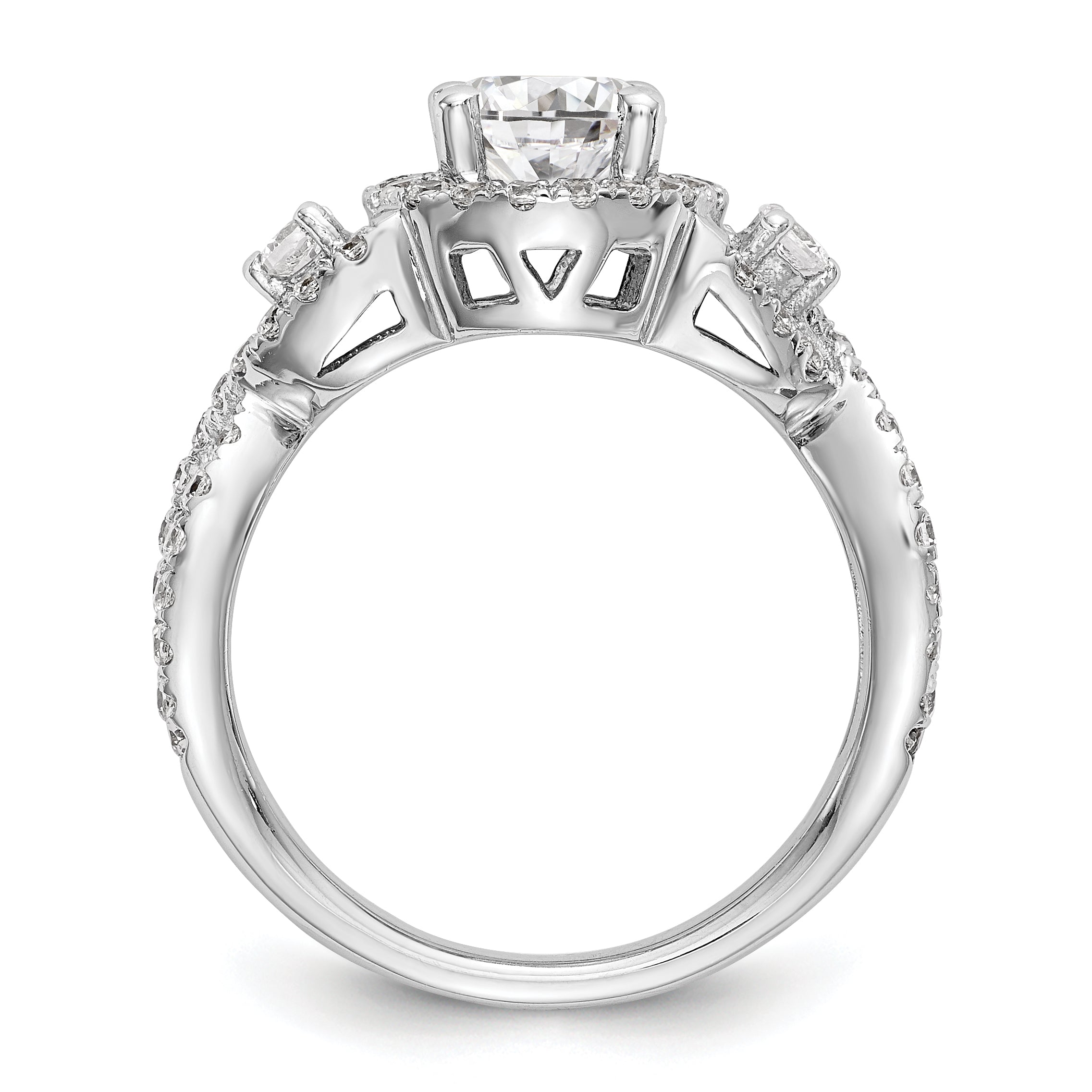 14K White Gold Round Simulated Diamond Halo Engagement Ring