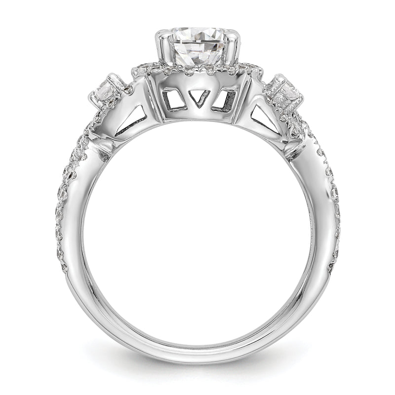 14K White Gold Round Simulated Diamond Halo Engagement Ring