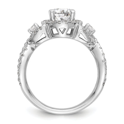 14K White Gold Round Simulated Diamond Halo Engagement Ring